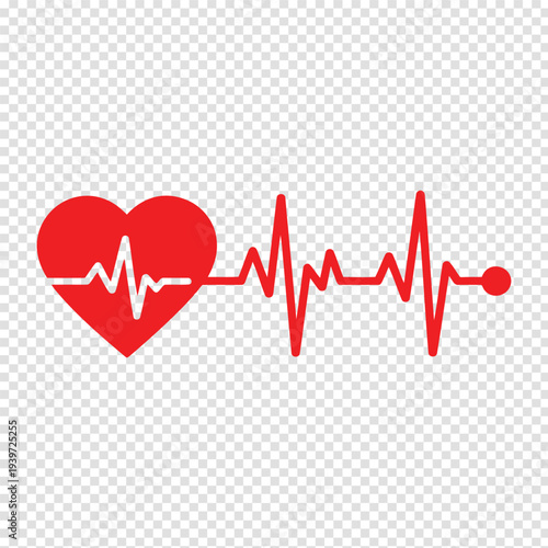 A vibrant red heart connected to a heartbeat line symbolizing health and vitality. Vector