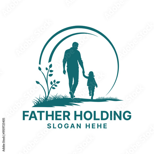 father holding logo design silhouette vector line art logo design