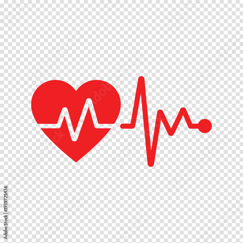 A red heart symbol combined with a heartbeat line representing health and vitality. Vector