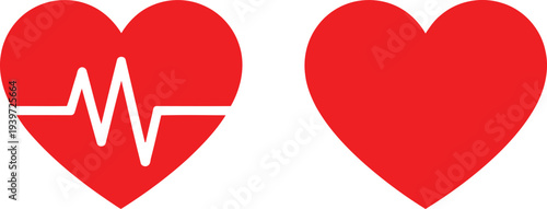 Two heart icons representing health and love with a heartbeat symbol Vector