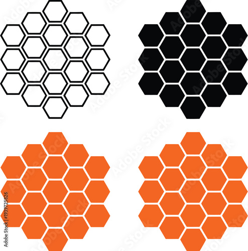 Four hexagonal grid patterns in contrasting colors and fills Vector