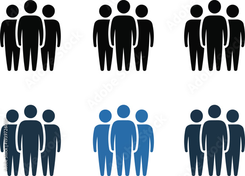 Group of silhouetted figures depicted in contrasting colors and formations Vector