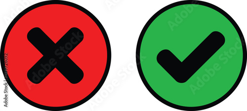 Contrast of incorrect and correct symbols in circular icons Vector