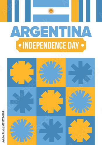 Argentina National Day. Happy holiday. Independence and freedom day. Celebrate annual. Argentina flag. Patriotic argentine design. Poster, card, banner, template, background. Vector illustration
