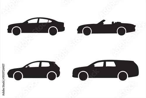 Automotive silhouette collection featuring sedan convertible hatchback and station wagon body types
