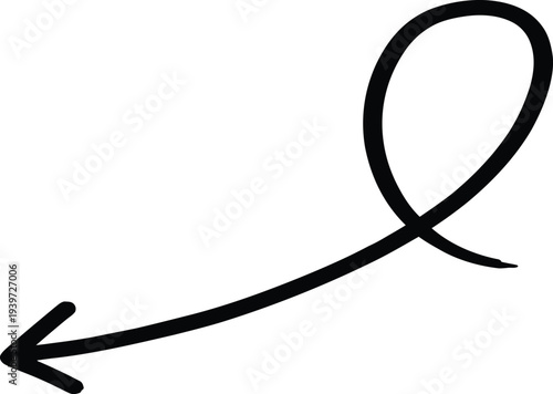 A black arrow with a looped tail on a white background