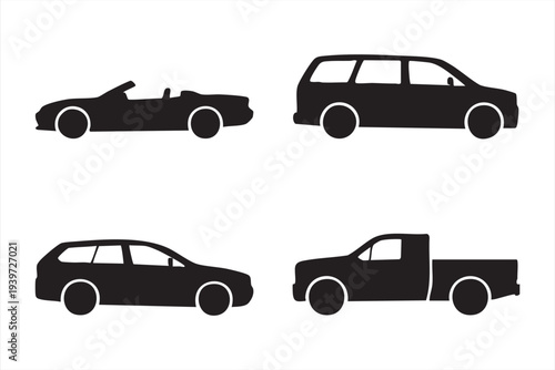 Selection of vehicle silhouettes including convertible minivan station wagon and pickup truck icons
