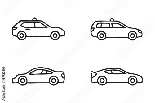Specialized vehicle icons including station wagon and sports coupe silhouettes for car enthusiast ads