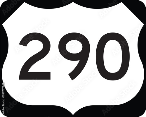 US Route 290 Highway Shield Icon Emblem Badge Design White on Black United States Numbered Highway System Vector