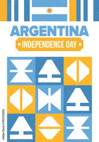 Argentina National Day. Happy holiday. Independence and freedom day. Celebrate annual. Argentina flag. Patriotic argentine design. Poster, card, banner, template, background. Vector illustration