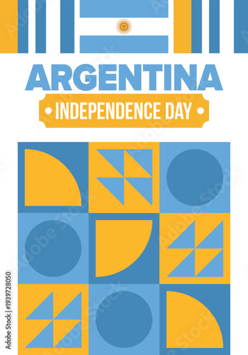 Argentina National Day. Happy holiday. Independence and freedom day. Celebrate annual. Argentina flag. Patriotic argentine design. Poster, card, banner, template, background. Vector illustration