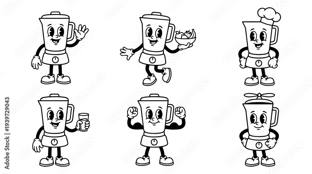 Obraz premium blender, cute retro cartoon style vector set , white background , PNG and SVG isolate