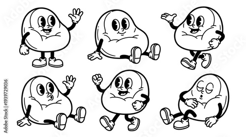bean bag, cute retro cartoon style vector set , white background , PNG and SVG isolate