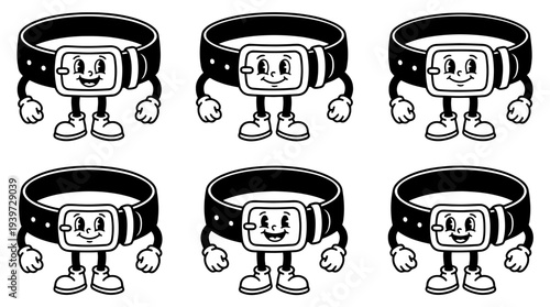 belt, cute retro cartoon style vector set , white background , PNG and SVG isolate