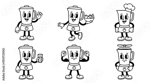 blender, cute retro cartoon style vector set , white background , PNG and SVG isolate