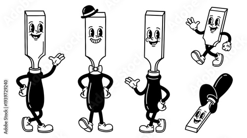 chisel, cute retro cartoon style vector set , white background , PNG and SVG isolate