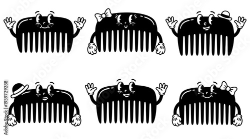 comb, cute retro cartoon style vector set , white background , PNG and SVG isolate