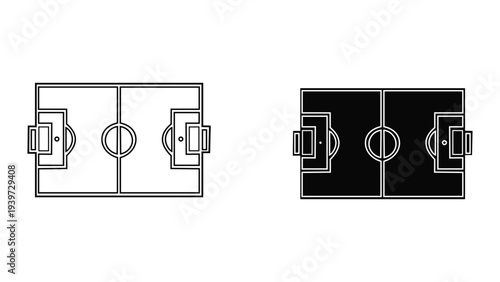 Black and white soccer field diagrams with goals
