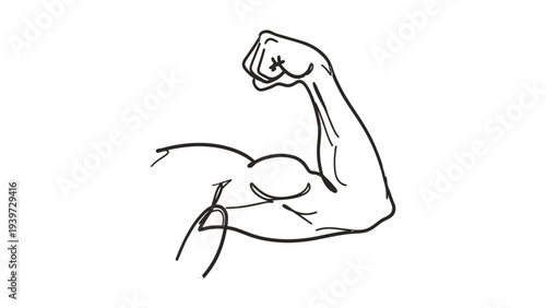 Simple black and white illustration of a flexed bicep