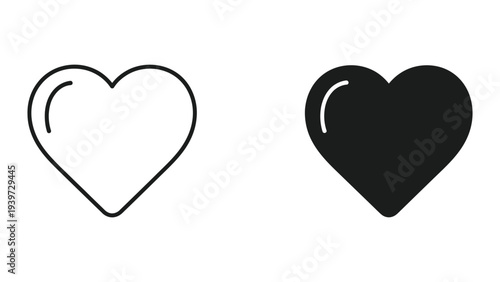 Black and white heart icons on white background