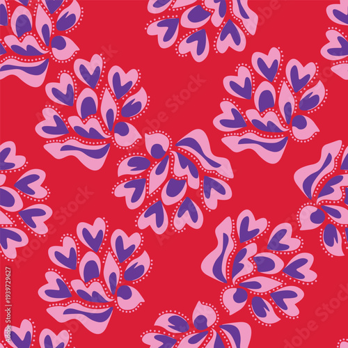 Seamless floral pattern, romantic ditsy print, abstract flower ornament in spring vintage motif. Elegant botanical design of hand drawn pink flowers, tiny leaves, small bouquets. Vector illustration.
