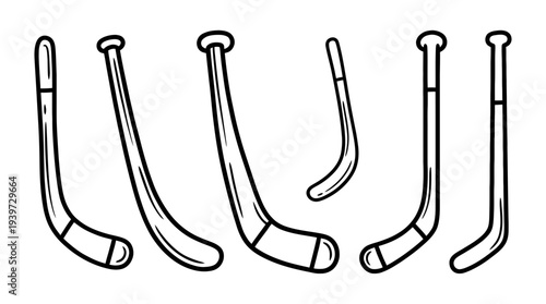 hockey stick, cute retro cartoon style vector set , white background , PNG and SVG isolate