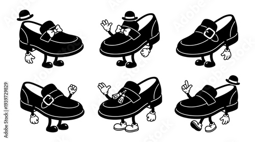 loafers, cute retro cartoon style vector set , white background , PNG and SVG isolate