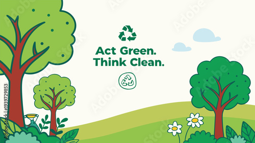 Act Green Think Clean Vector Illustration