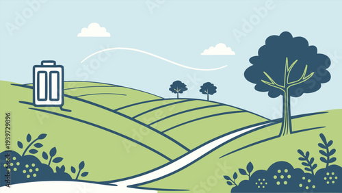 Battery Icon Integrated Into Landscape Vector Illustration