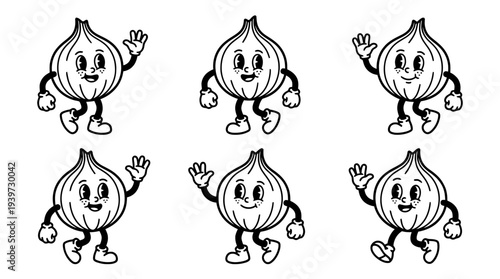 onion, cute retro cartoon style vector set , white background , PNG and SVG isolate