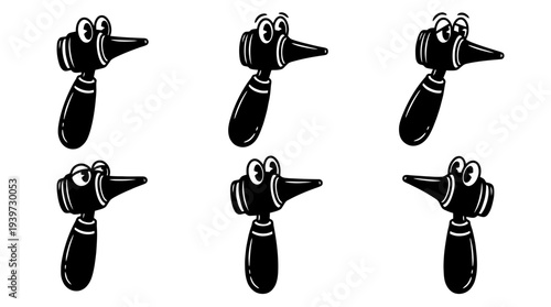 otoscope, cute retro cartoon style vector set , white background , PNG and SVG isolate
