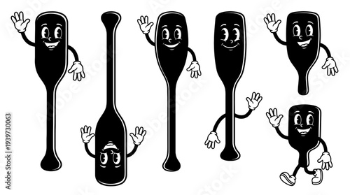 paddle, cute retro cartoon style vector set , white background , PNG and SVG isolate