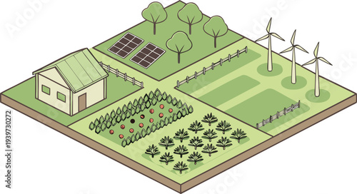 Sustainable Farming Field Aerial View Flat Vector Vector Illustration