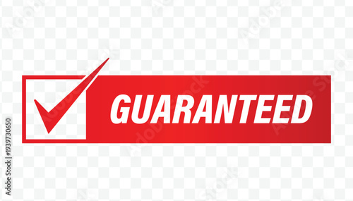 Red guaranteed checklist flat design label for satisfaction promises, warranty stickers, and verified product quality.