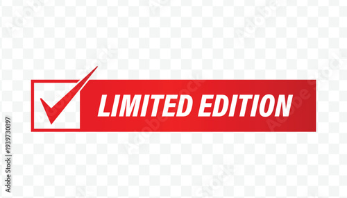 Red limited edition checklist flat design label for rare products, exclusive drops, and minimalist retail stickers.