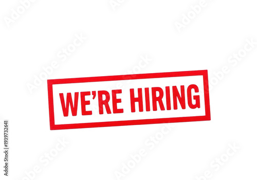 Red stamp text that says we're hiring isolated on transparent background