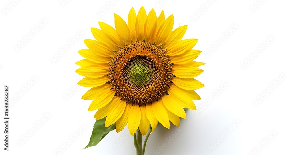 Obraz premium Sunflower centered on white background viewed from above