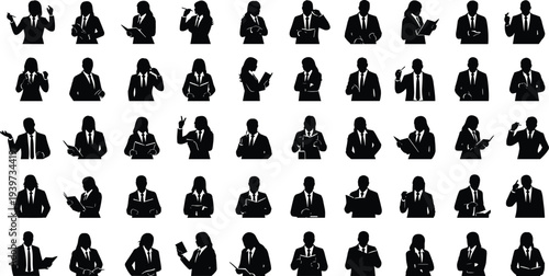 Business professional silhouettes, corporate attire, office workers