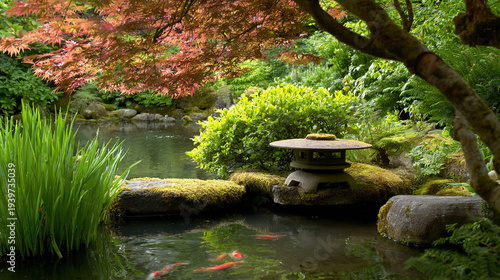 Serene Japanese Garden with Koi Pond