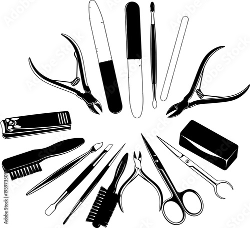Nail Care Tools Silhouette Vector Isolated on White Background