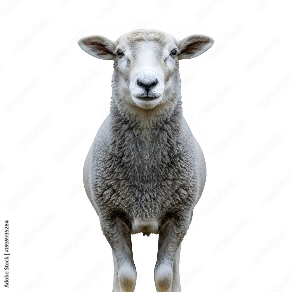 Fototapeta premium A sheep standing alone isolated on transparent background