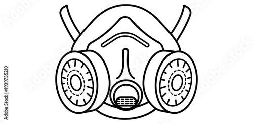 Professional respirator mask icon featuring dual filter for workplace safety and chemical hazard protection line designs
