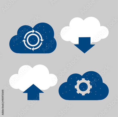 Cloud Computing Upload Download Service Icons