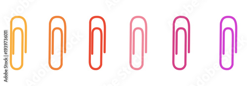 Colorful paper clips in different hues on white background transparent background