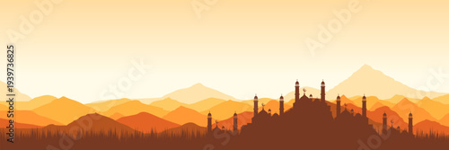 Atmospheric yellow Arabian desert horizon for community iftar invitation design