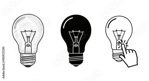Three distinct light bulb icons representing ideas, innovation, and creativity
