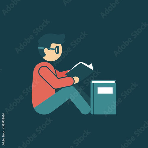 Person sitting on the floor reading a book with a stack nearby.