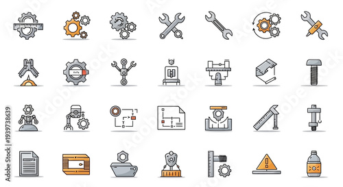 Collection of Various Industrial Icons and Symbols.