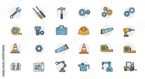 Collection of Various Industrial Tool Icons.