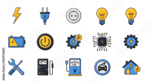 Collection of Various Technical Icons and Symbols.